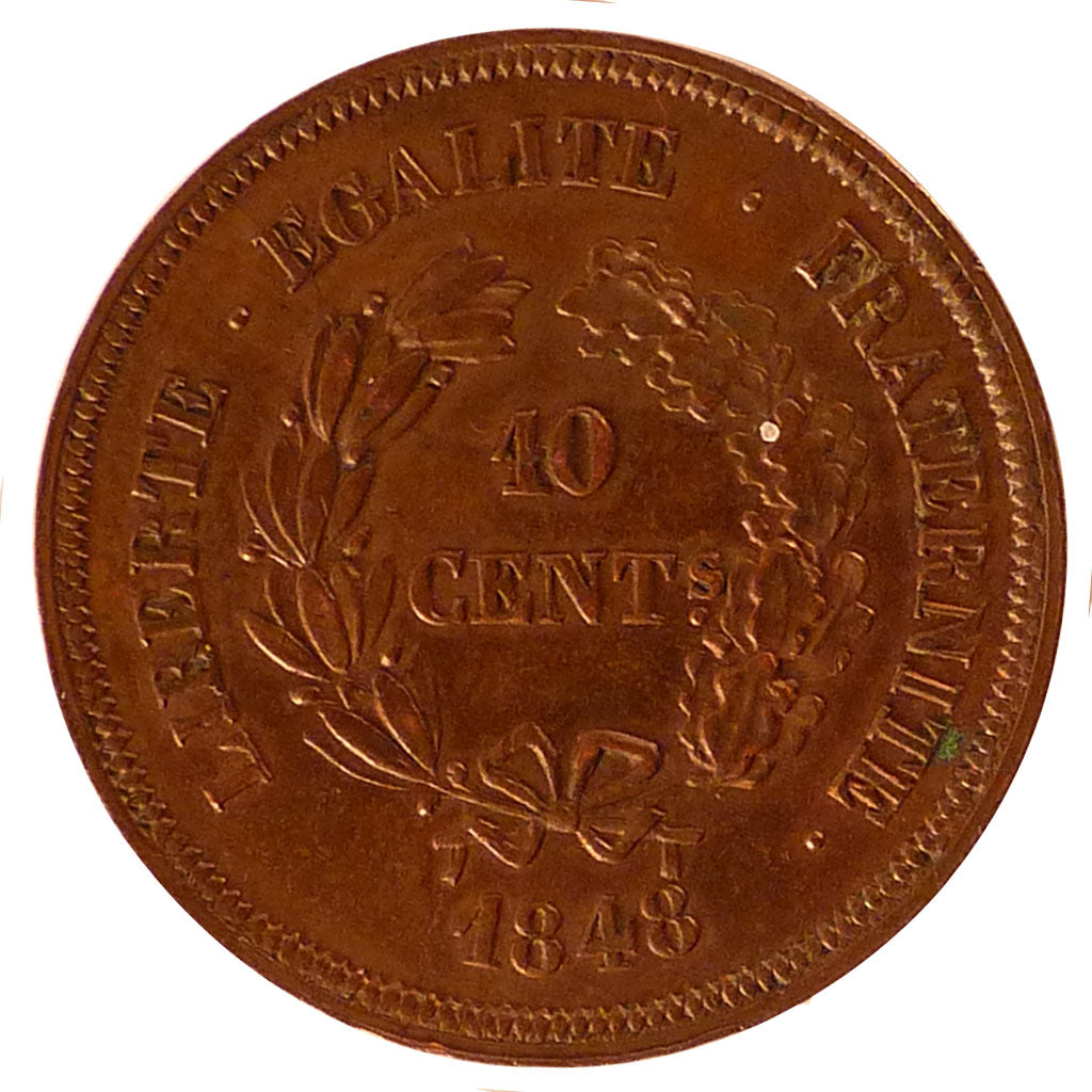 FRANCE, 10 Centimes, 1848, Paris, AU(55-58), Bronze, 11.78