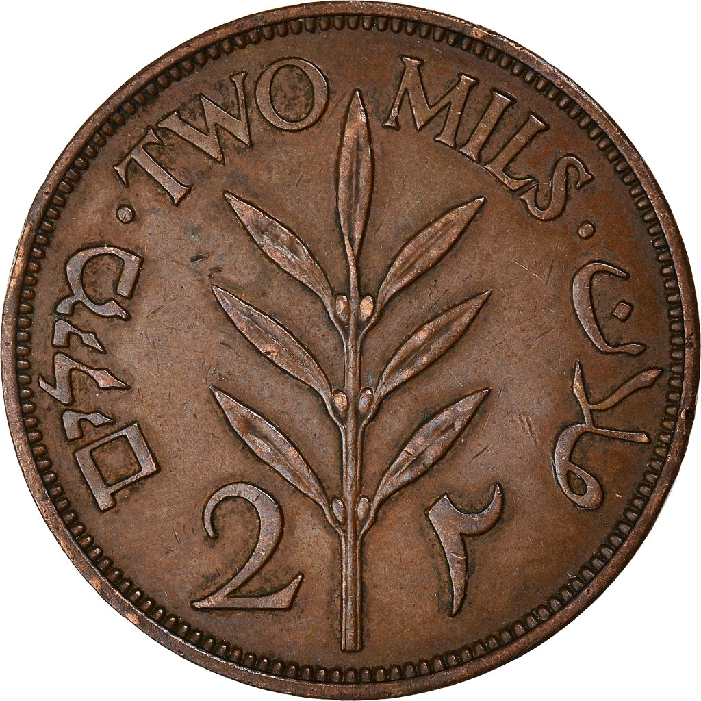 Coin, Palestine, 2 Mils, 1946, EF(40-45), Bronze, KM:2