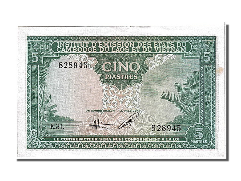 French Indo-China, 5 Piastres = 5 Dong, 1953, KM #106, UNC(63), 828945