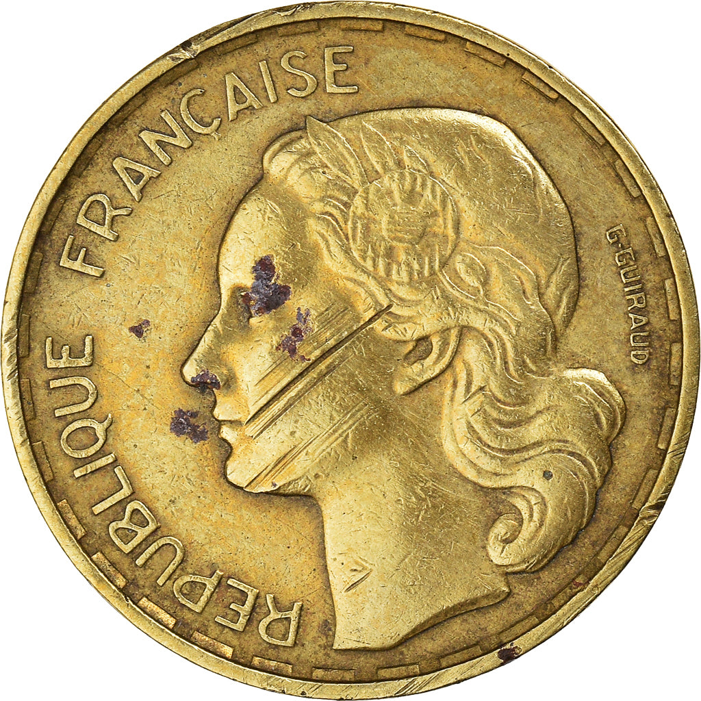 Moneda, Francia, Guiraud, 20 Francs, 1952, Paris, BC, Aluminio - bronce