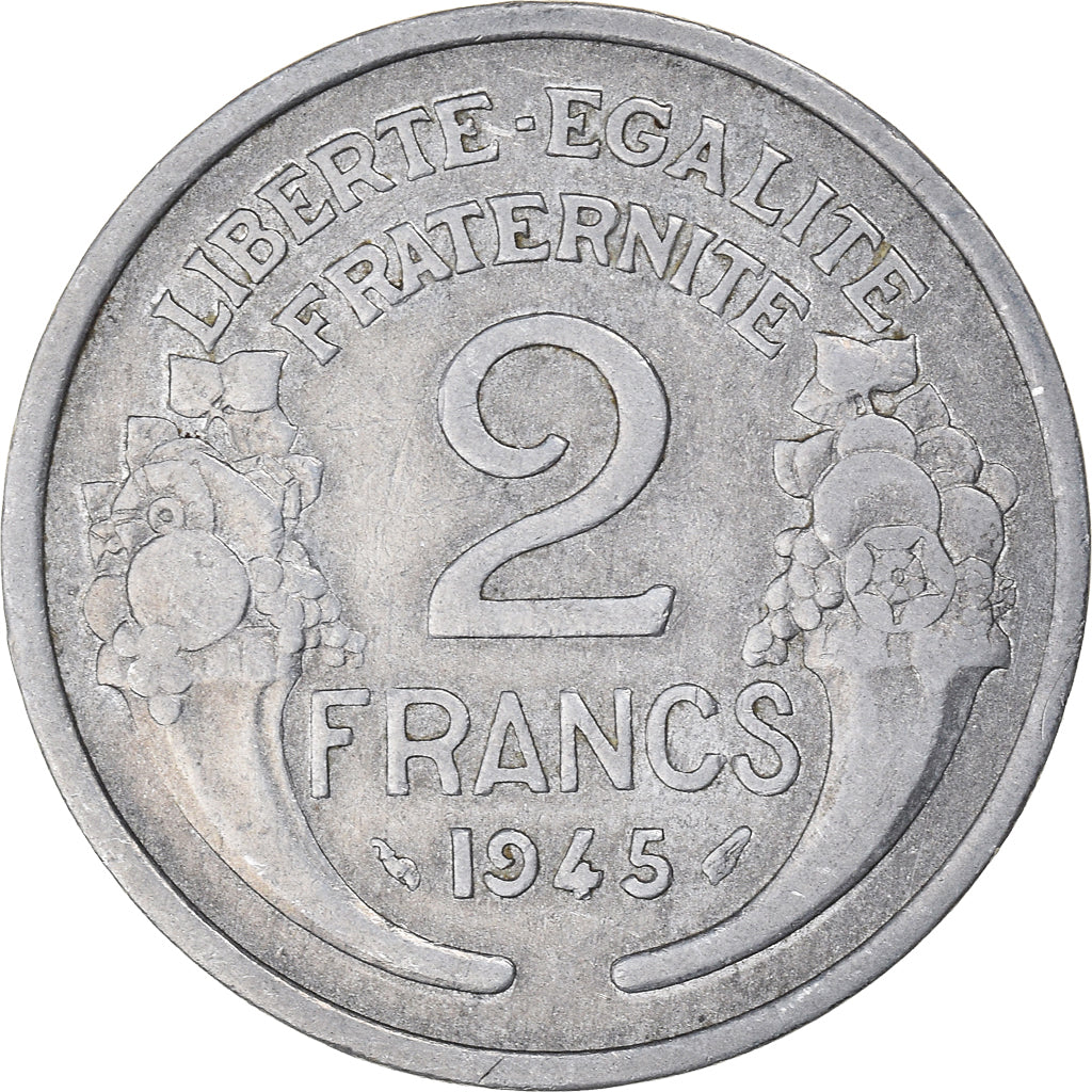 Moneta, Francia, Morlon, 2 Francs, 1945, BB, Alluminio, KM:886a.1, Gadoury:538a