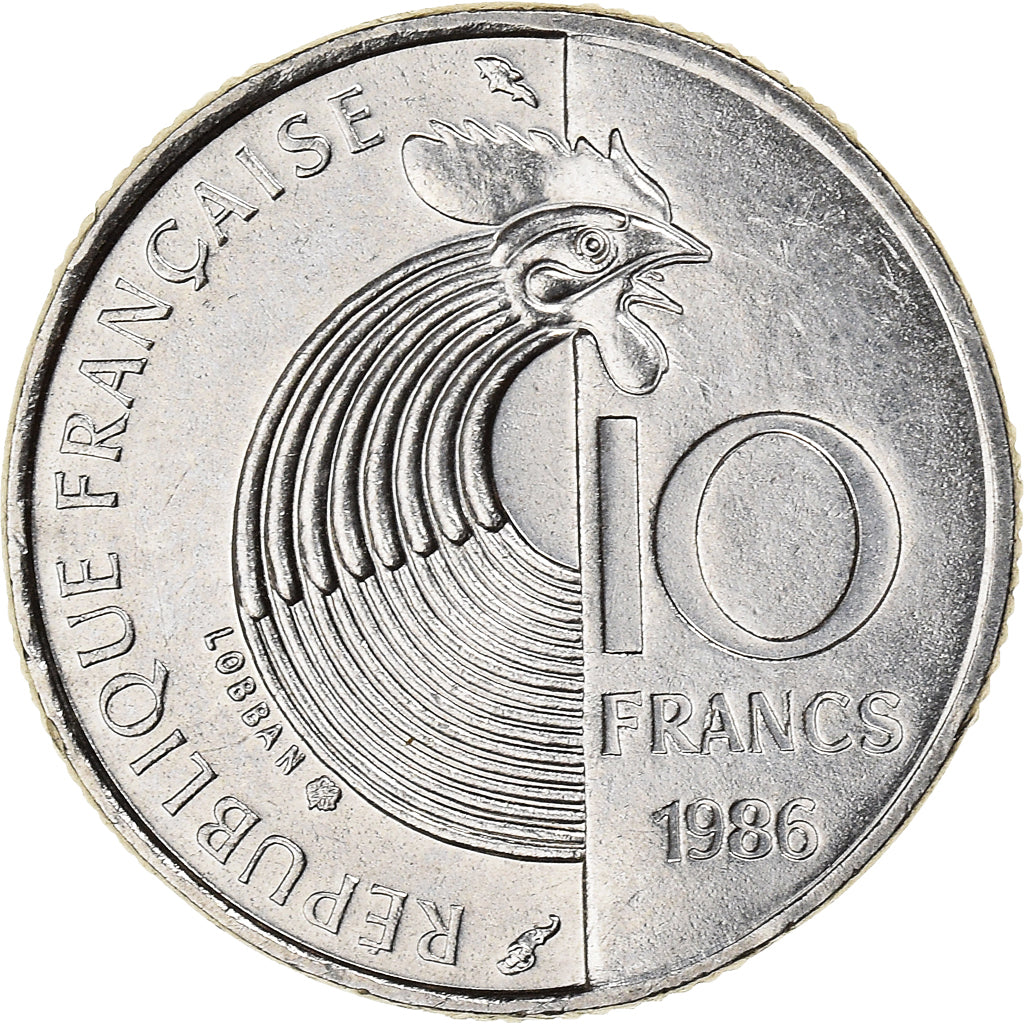 Moeda, França, Schumann, 10 Francs, 1986, AU(55-58), Níquel, KM:958