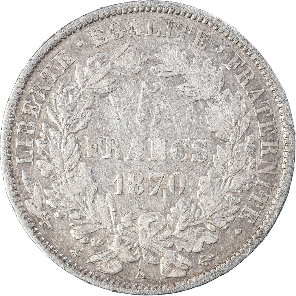 Coin, France, Cérès, 5 Francs, 1870, Paris, EF(40-45), Silver, KM:819