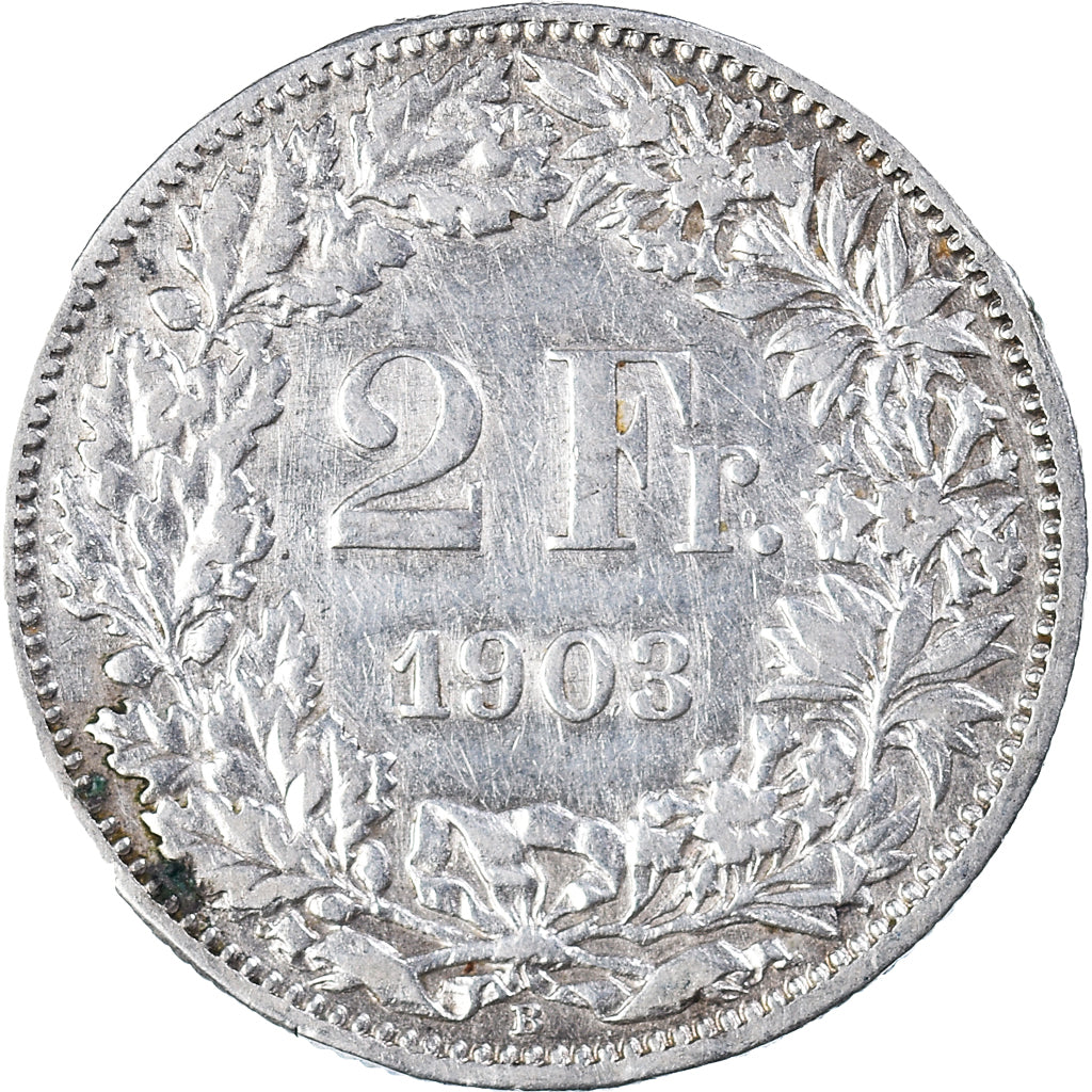 Moneda, Suiza, 2 Francs, 1903, Bern, MBC, Plata, KM:21