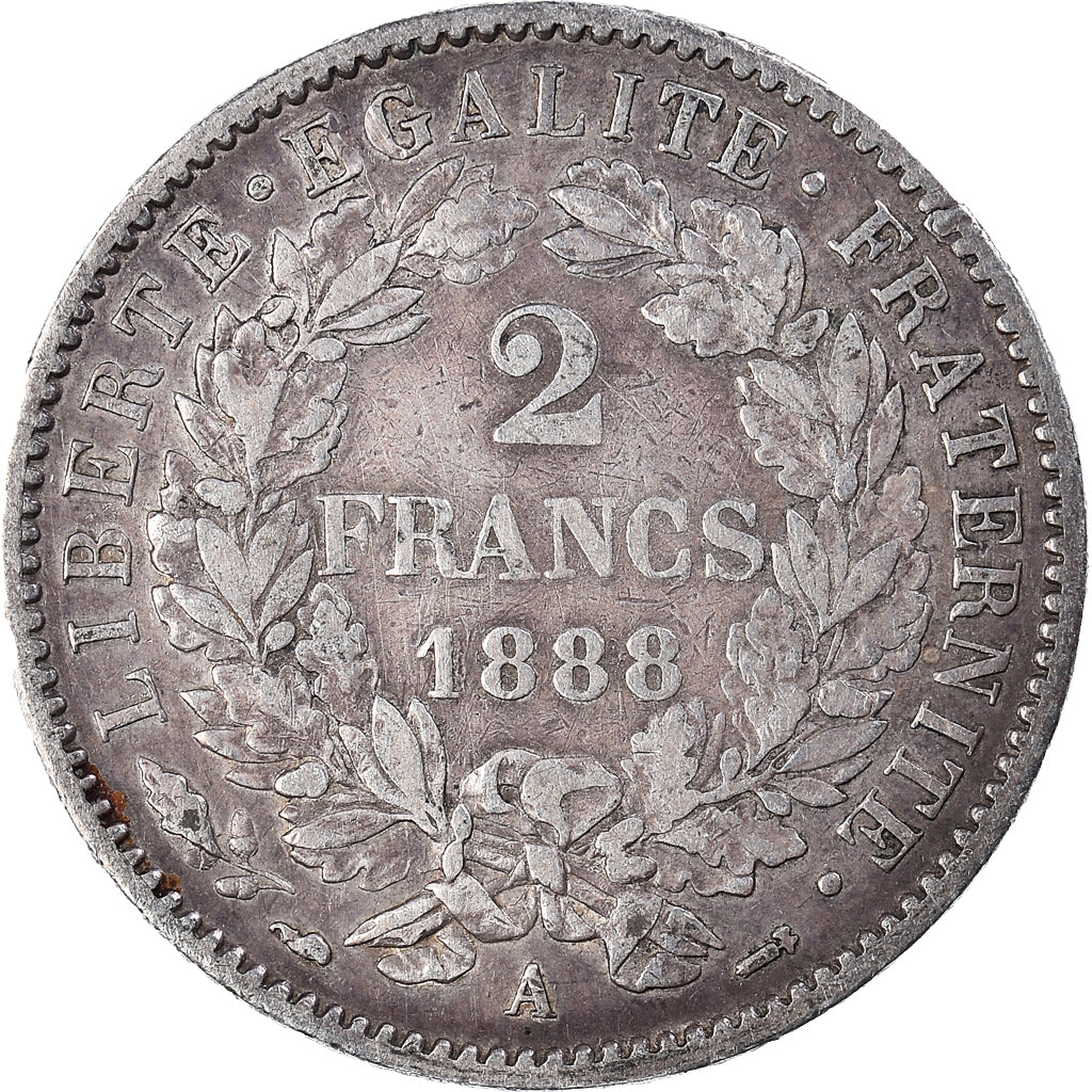 Coin, France, Cérès, 2 Francs, 1888, Paris, VF(30-35), Silver, KM:817.1