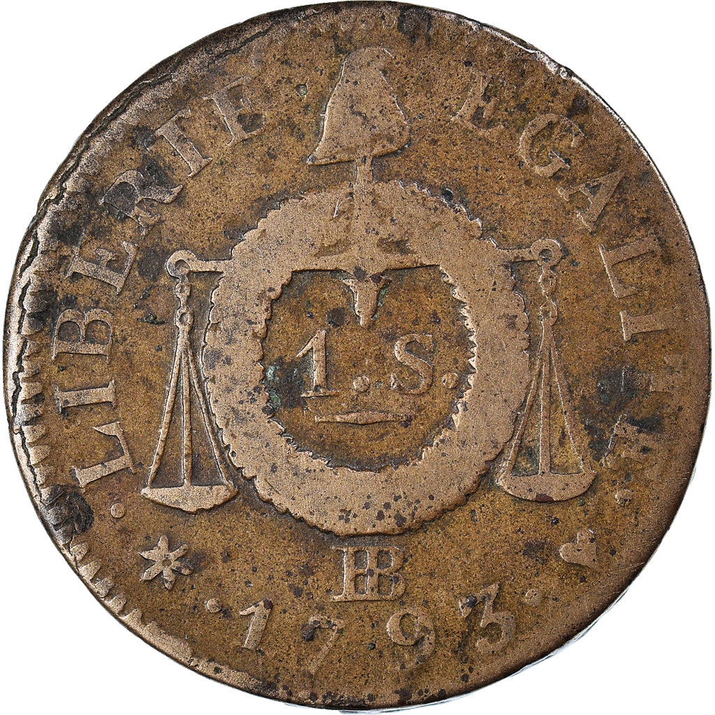 Coin, France, Sol aux balances françoise, Sol, An II (1793), Strasbourg