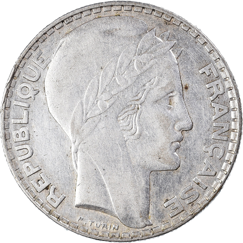 Moneda, Francia, Turin, 20 Francs, 1933, Paris, Rameaux longs, MBC, Plata