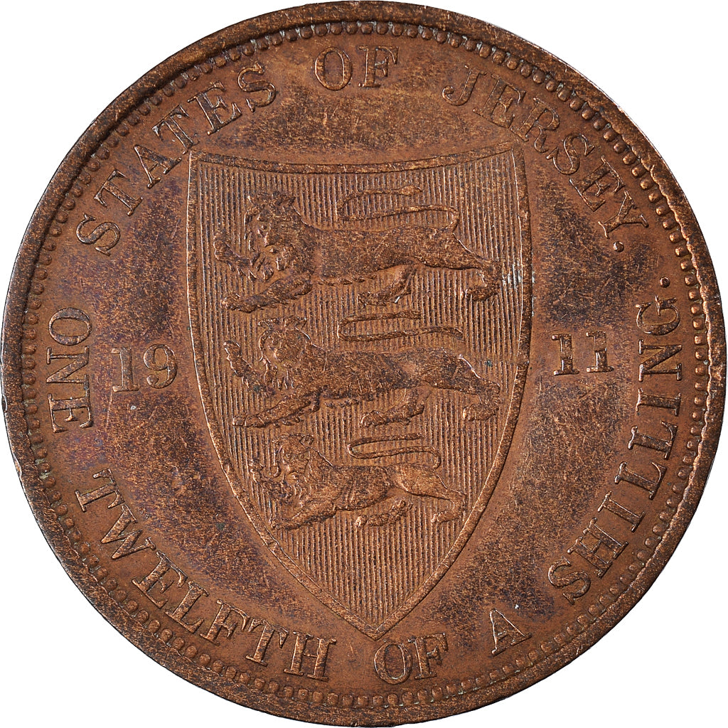 Coin, Jersey, George V, 1/12 Shilling, 1911, VF(20-25), Bronze, KM:12