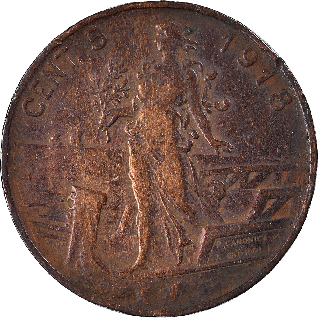 Coin, Italy, Vittorio Emanuele III, 5 Centesimi, 1918, Rome, VF(30-35), Bronze