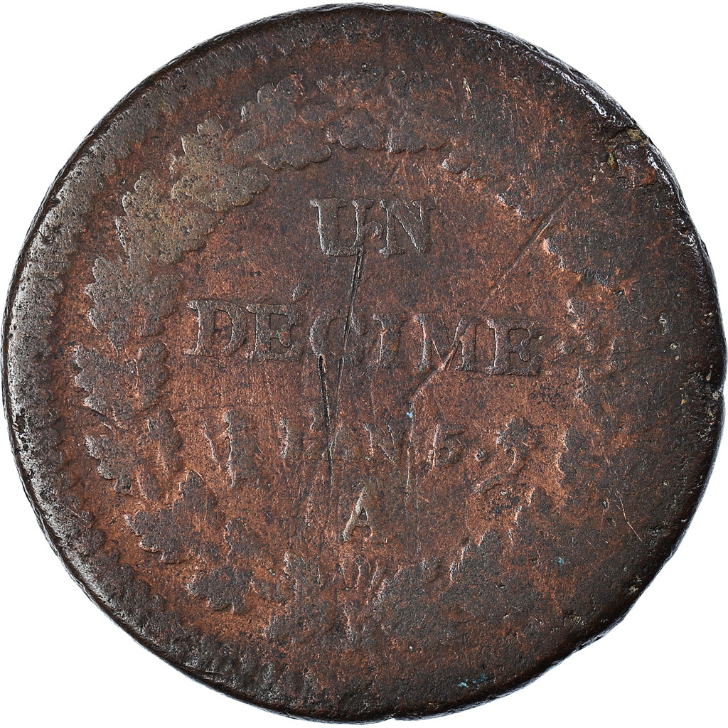 Moeda, França, Dupré, Decime, AN 5, Paris, VG(8-10), Bronze, KM:644.1