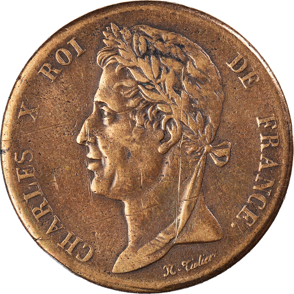 Coin, FRENCH COLONIES, Charles X, 5 Centimes, 1825, Paris, VF(30-35), Bronze