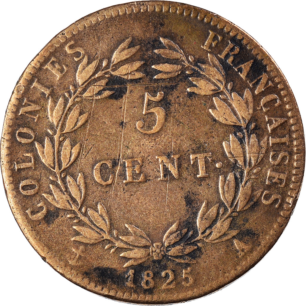 Coin, FRENCH COLONIES, Charles X, 5 Centimes, 1825, Paris, VF(30-35), Bronze