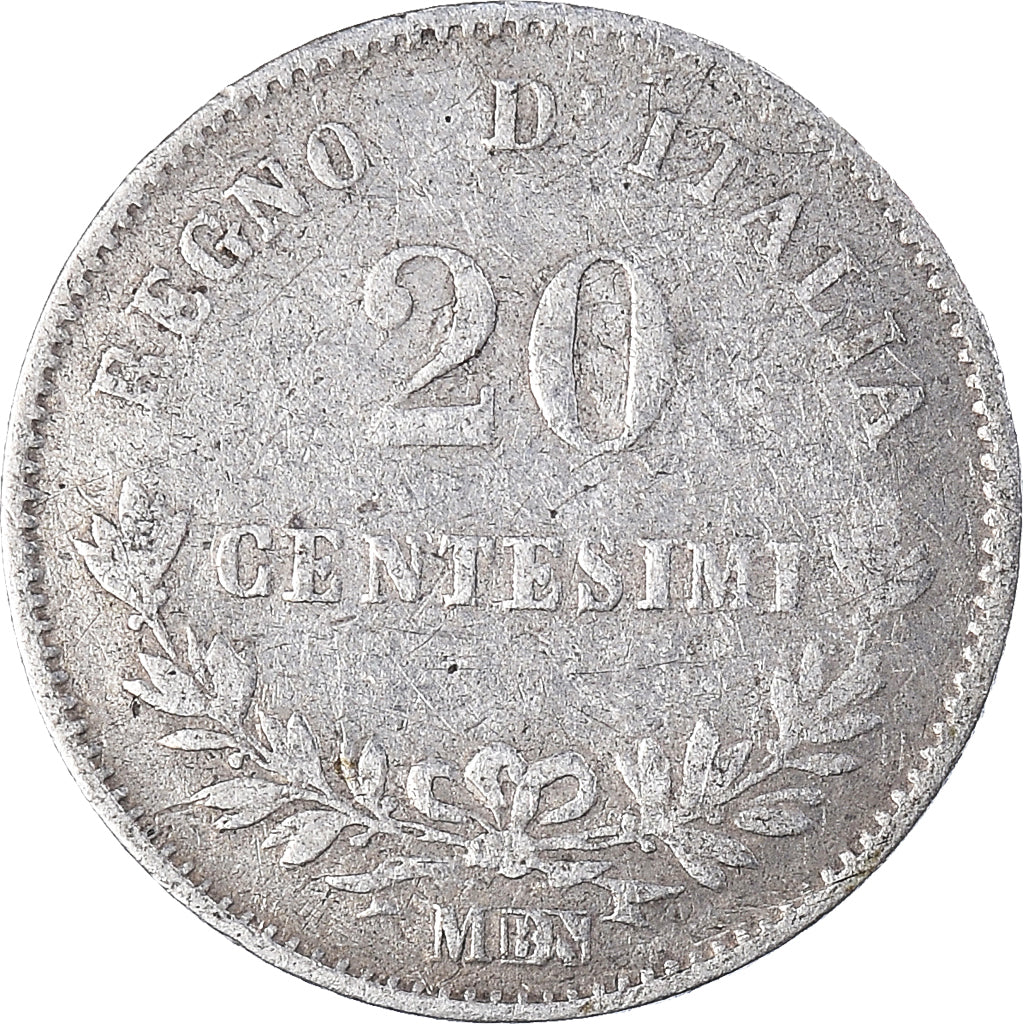 Moneta, Italia, Vittorio Emanuele II, 20 Centesimi, 1863, Milan, MB+, Argento