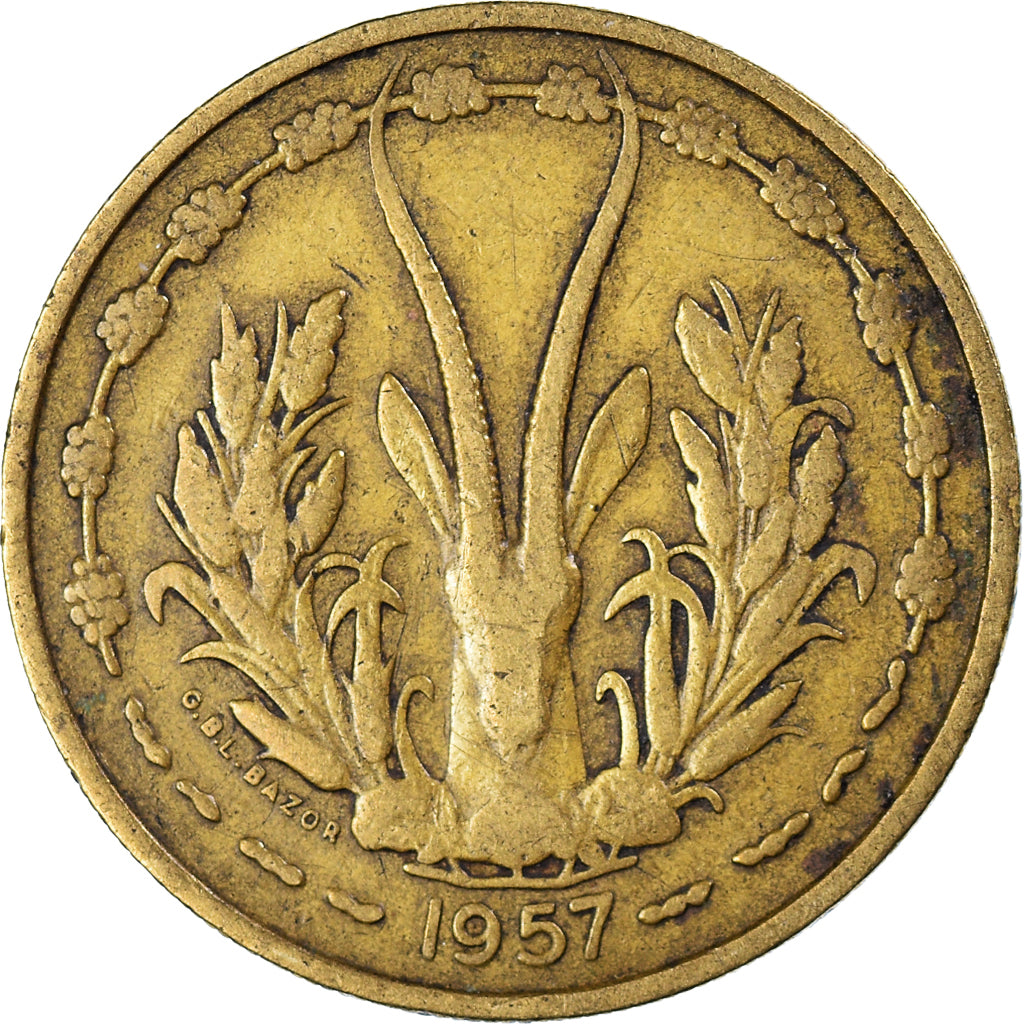 Coin, French West Africa, 25 Francs, 1957, Paris, EF(40-45), Aluminum-Bronze