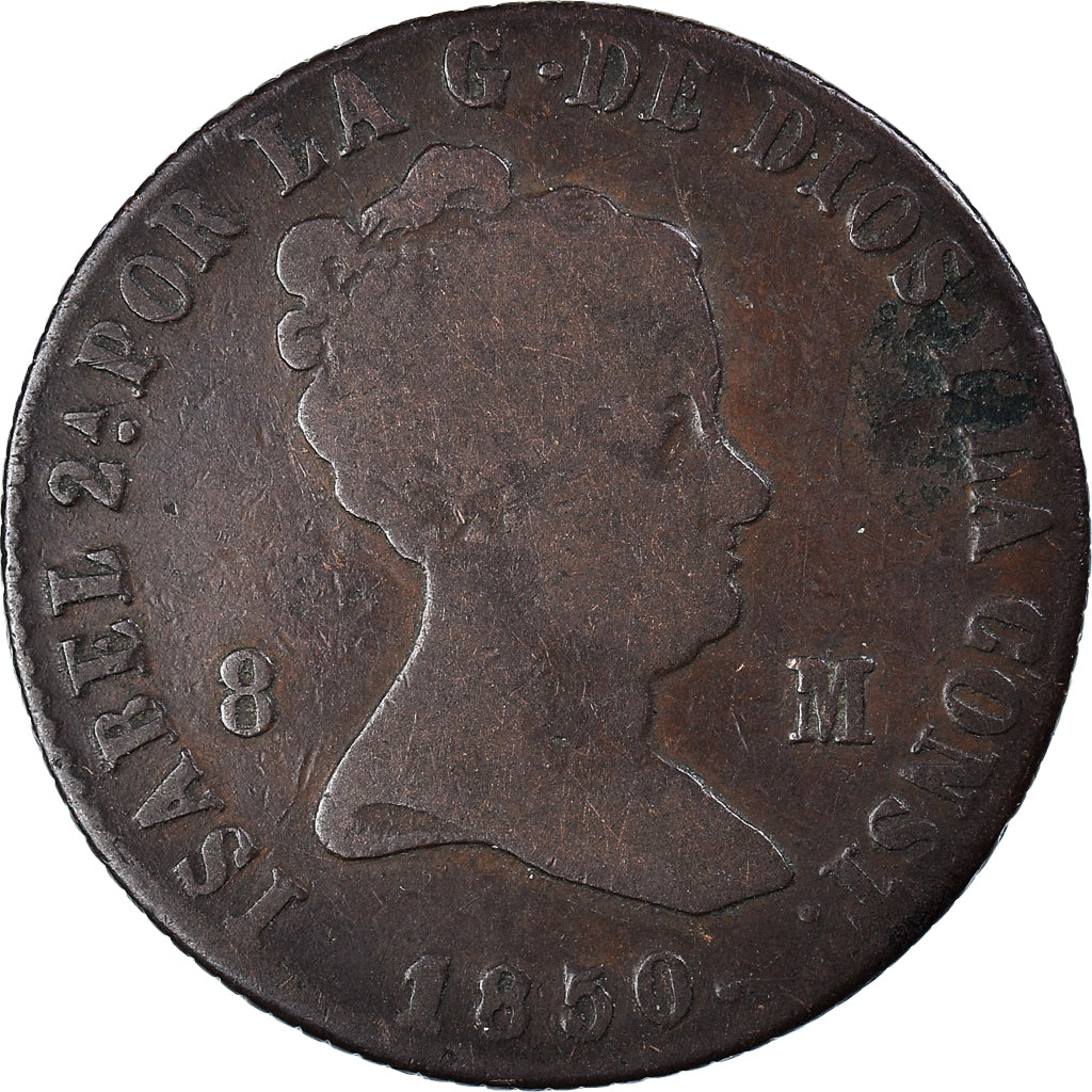 Coin, Spain, Isabel II, 8 Maravedis, 1850, Jubia, VF(20-25), Copper, KM:531.2