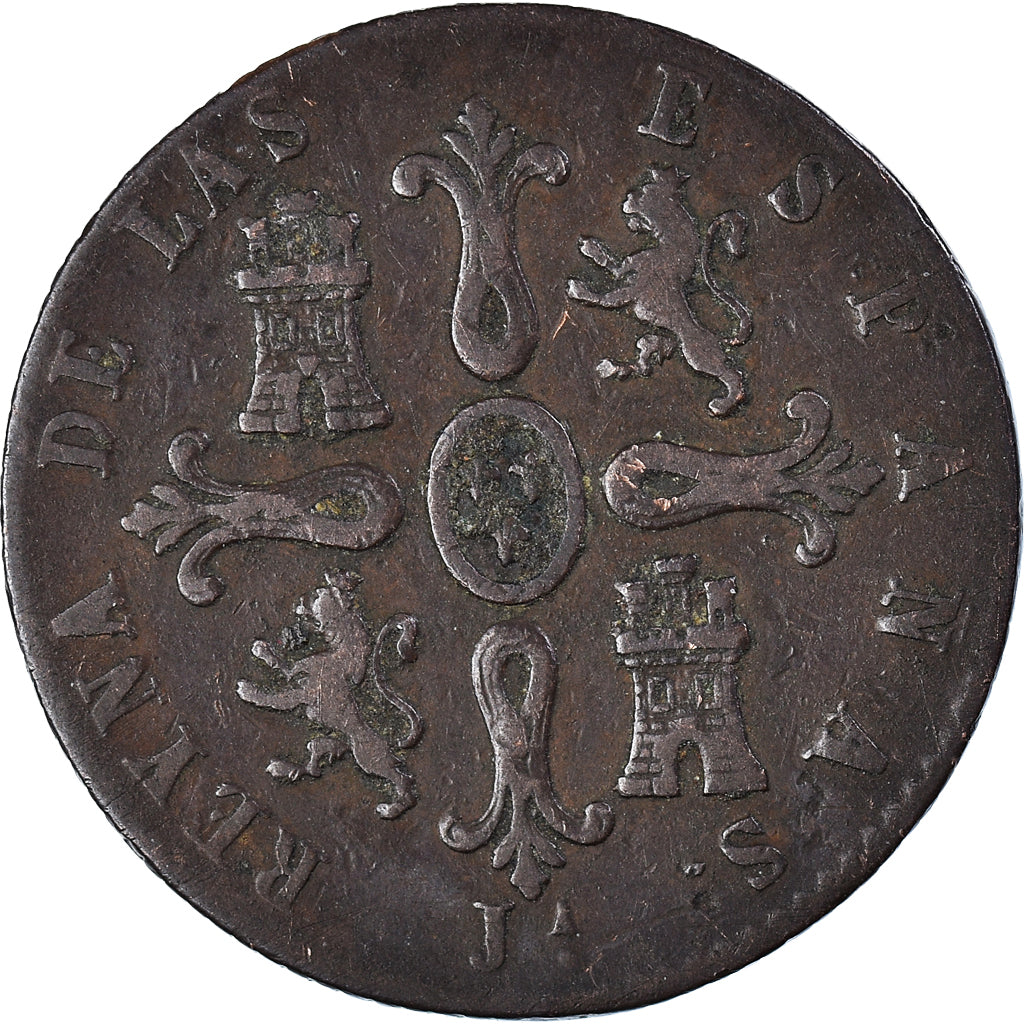 Coin, Spain, Isabel II, 8 Maravedis, 1850, Jubia, VF(20-25), Copper, KM:531.2