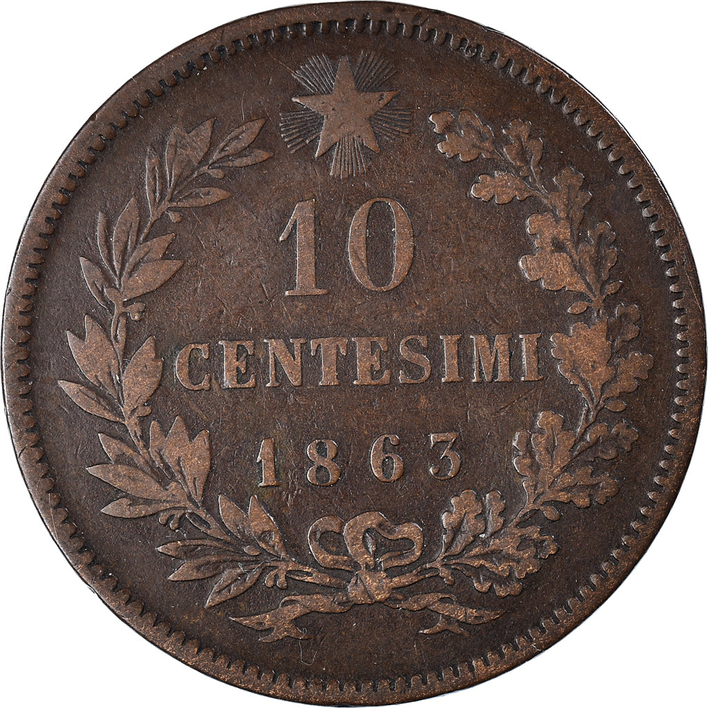 Munten, Italië, Vittorio Emanuele II, 10 Centesimi, 1863, FR+, Koper, KM:11.2