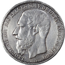 Coin, CONGO FREE STATE, Leopold II, 5 Francs, 1887, Very rare, VF(30-35)