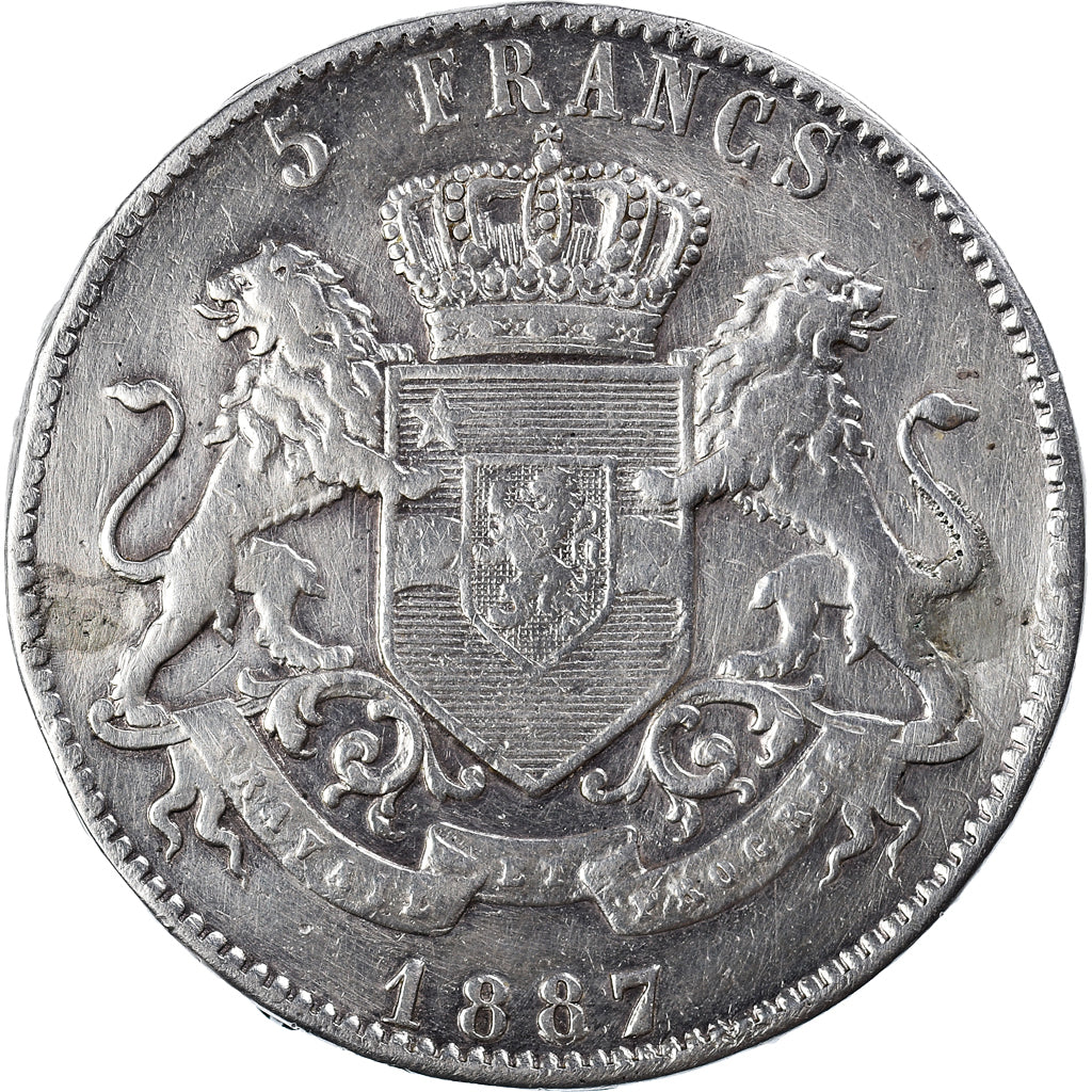 Coin, CONGO FREE STATE, Leopold II, 5 Francs, 1887, Very rare, VF(30-35)