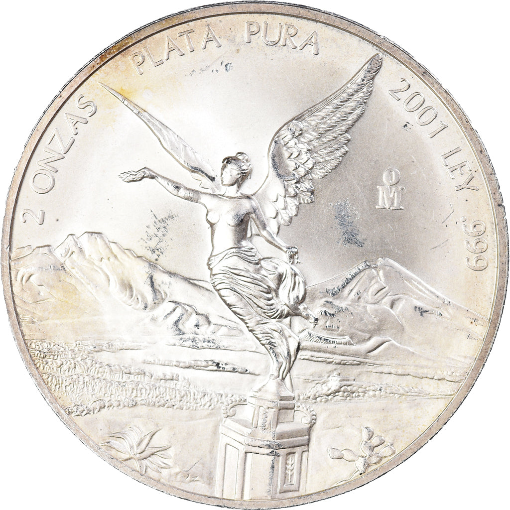 Munten, Mexico, 5 Onzas, 5 Troy Ounces of Silver, 2001, Mexico City, PR, Zilver