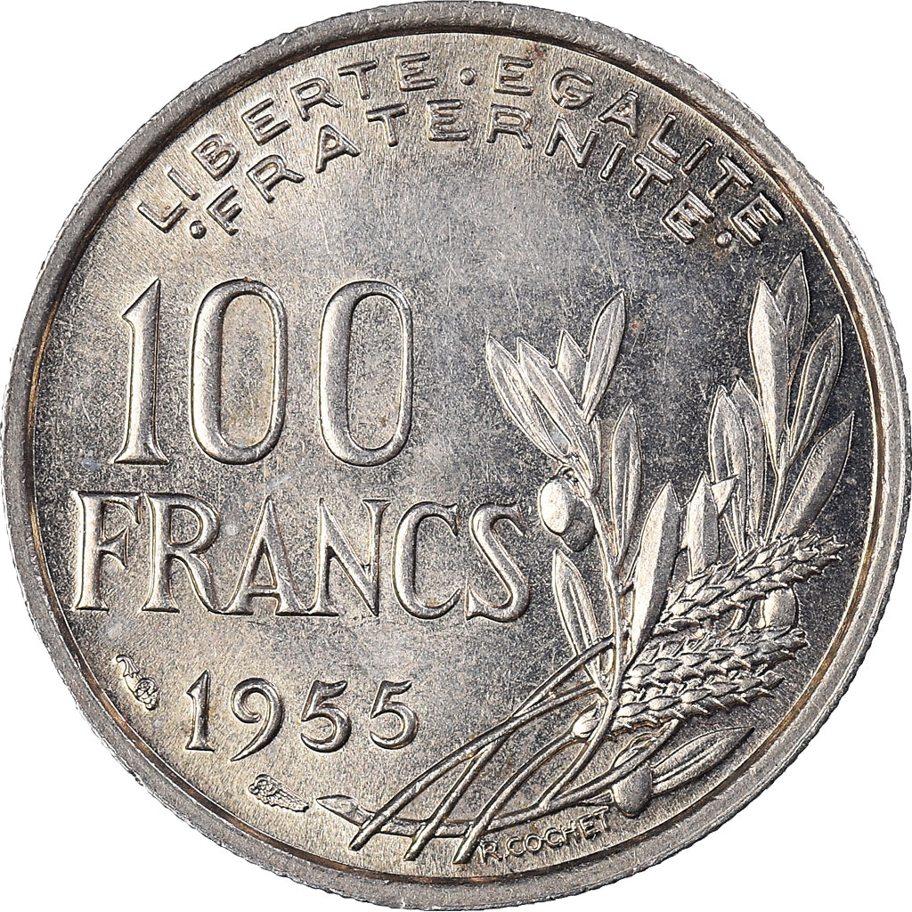 Munten, Frankrijk, Cochet, 100 Francs, 1955, ZF+, Cupro-nikkel, KM:919.1