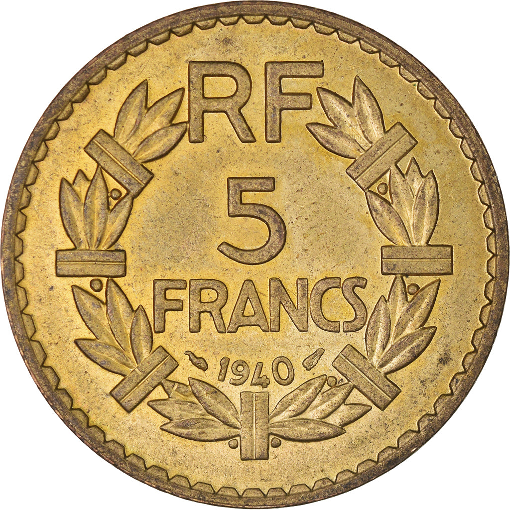 Moneta, Francja, Lavrillier, 5 Francs, 1940, AU(50-53), Aluminium-Brąz