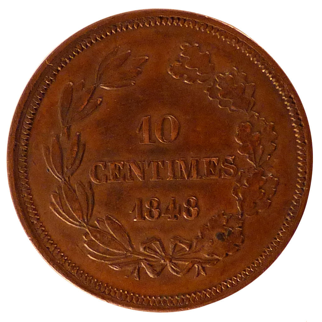 FRANCE, 10 Centimes, 1848, Paris, AU(55-58), Bronze, Gadoury #224, 13.89