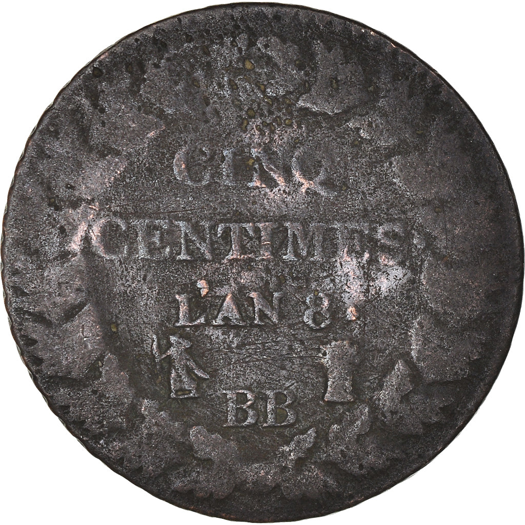 Coin, France, Dupré, 5 Centimes, AN 8 (1799-1800), Strasbourg, VF(20-25)