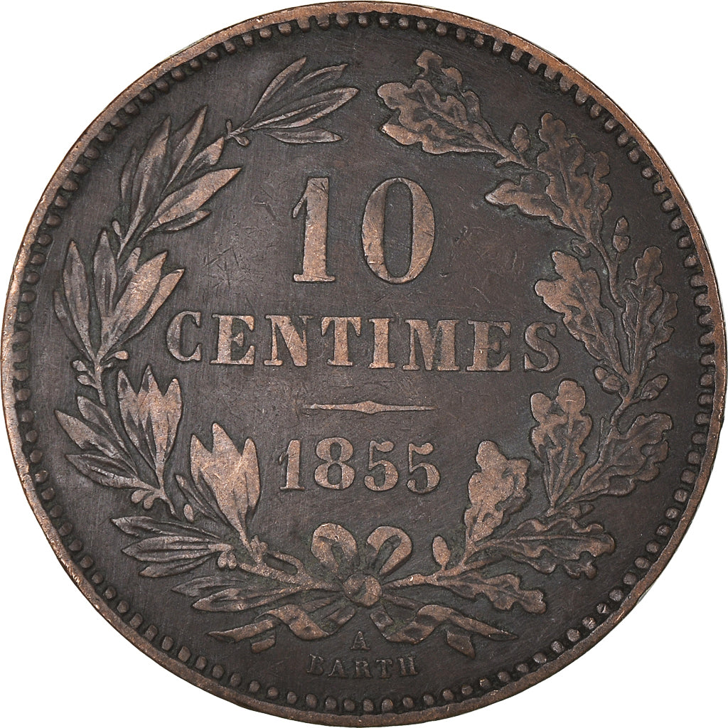 Coin, Luxembourg, William III, 10 Centimes, 1855, Paris, EF(40-45), Bronze