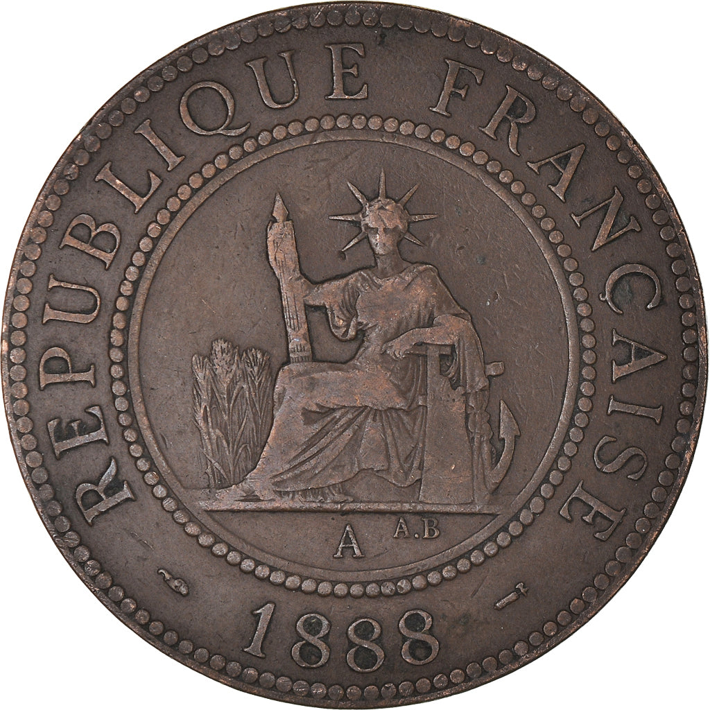 Coin, FRENCH INDO-CHINA, Cent, 1888, Paris, VF(20-25), Bronze, KM:1, Lecompte:40
