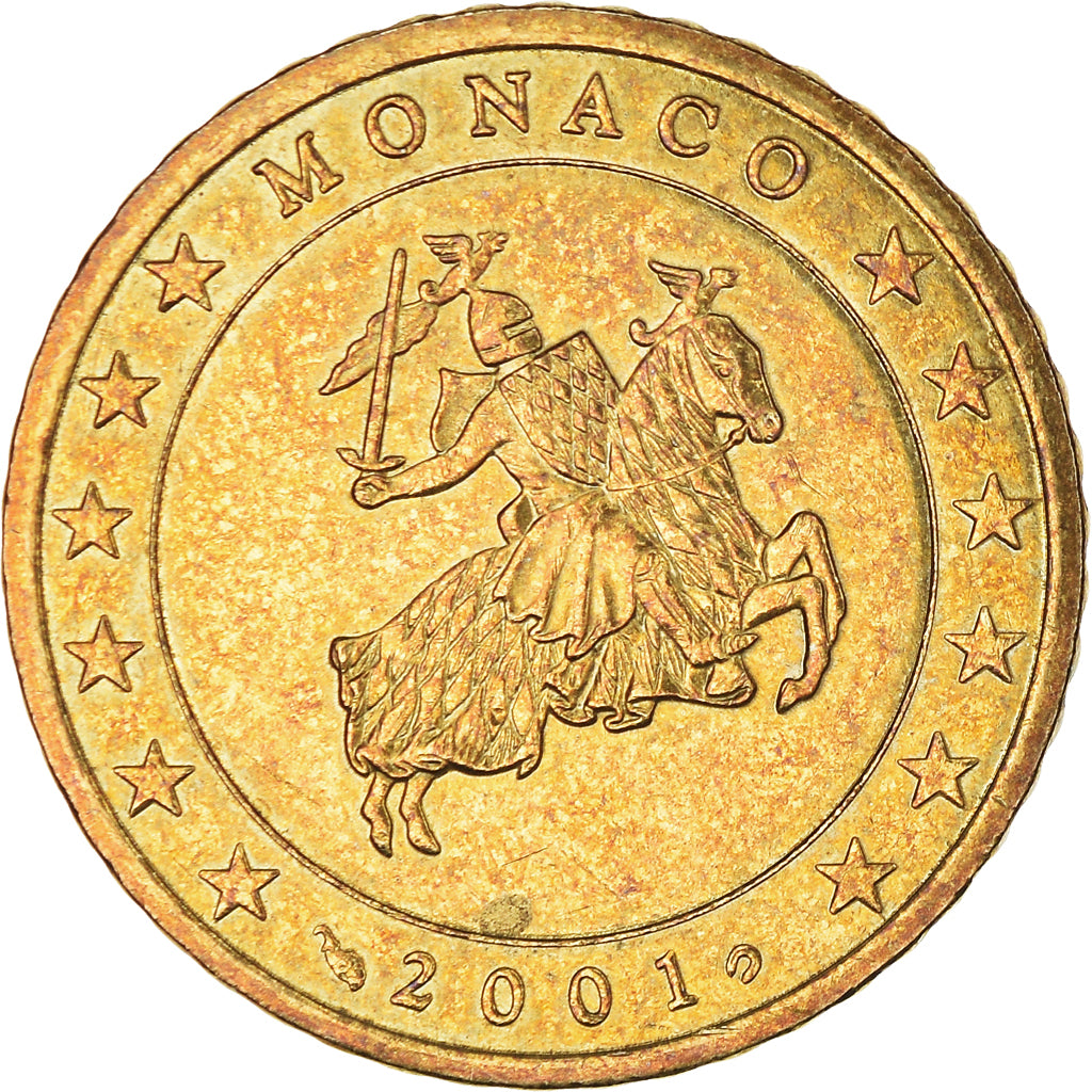 Monaco, 50 Euro Cent, 2001, Paris, AU(50-53), Brass, Gadoury:MC177, KM:172