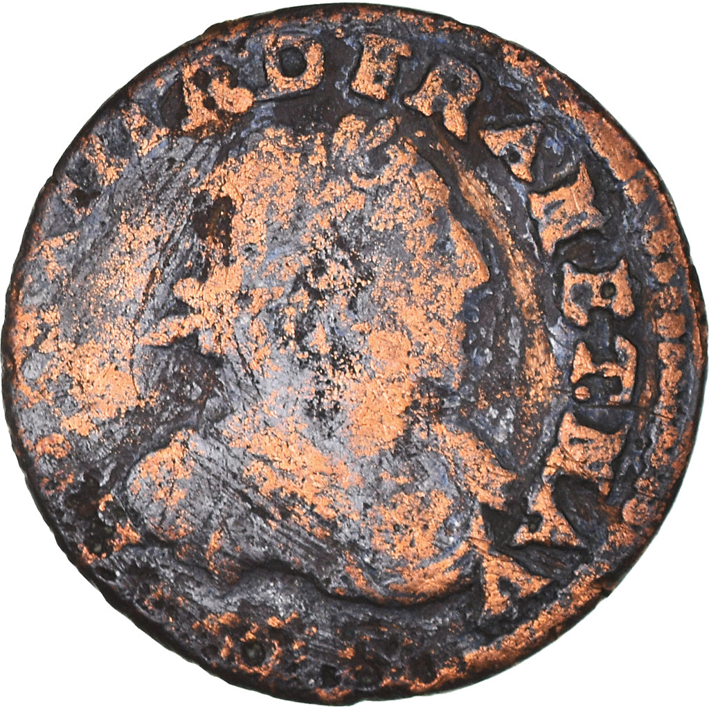 Coin, France, Louis XIII, Double tournois, buste laurée et drapé, Double