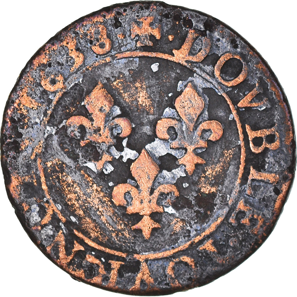 Coin, France, Louis XIII, Double tournois, buste laurée et drapé, Double