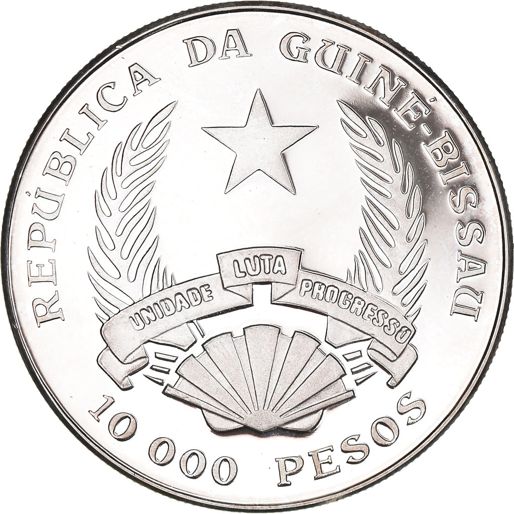 Coin, Guinea-Bissau, 10000 Pesos, 1993, Proof, MS(63), Silver, KM:31
