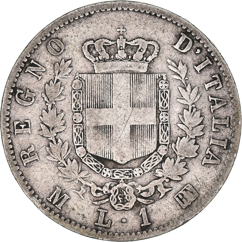 Moneda, Italia, Vittorio Emanuele II, Lira, 1863, Milan, BC+, Plata, KM:5a.1