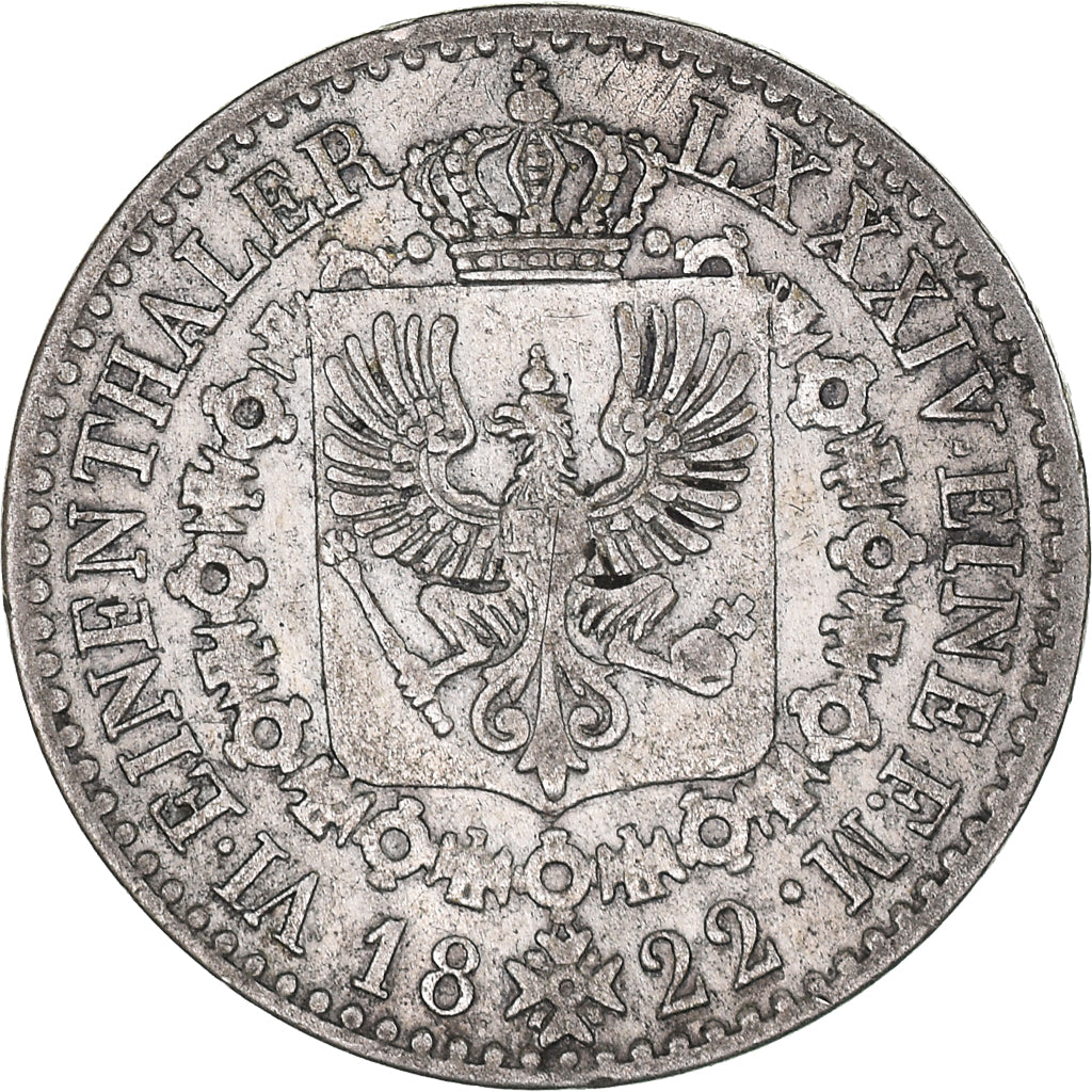 Monnaie, Etats allemands, PRUSSIA, Friedrich Wilhelm III, 1/6 Thaler, 1822