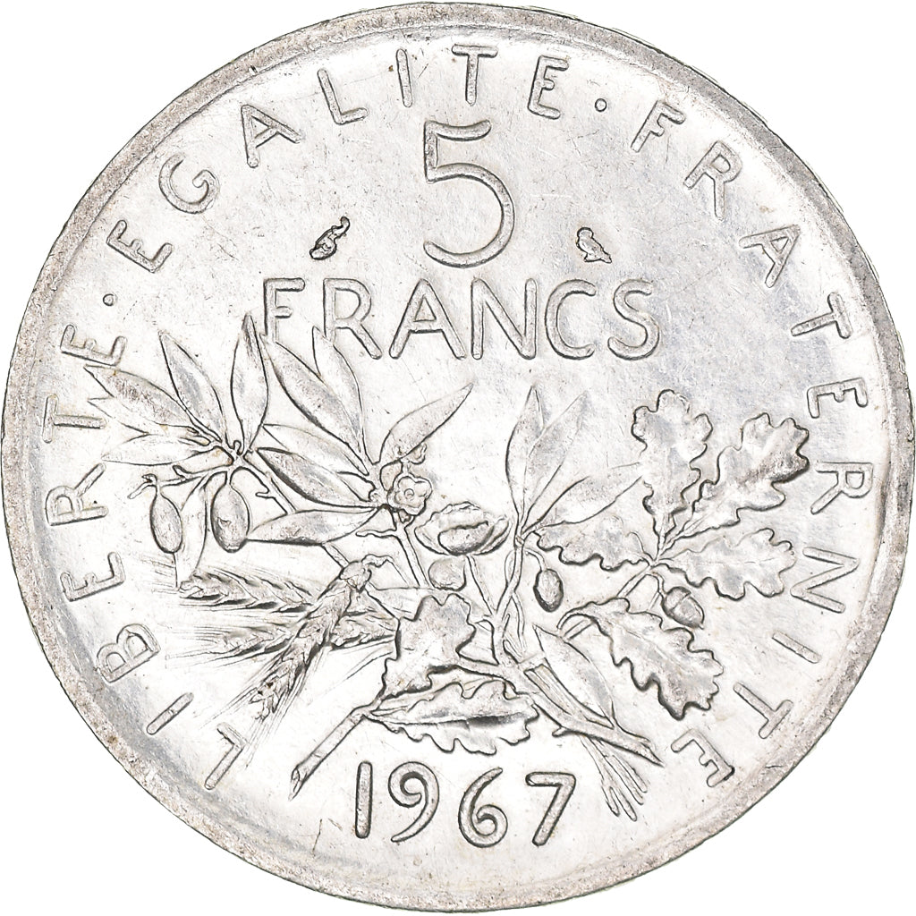Munten, Frankrijk, Semeuse, 5 Francs, 1967, ZF+, Zilver, KM:926, Gadoury:770