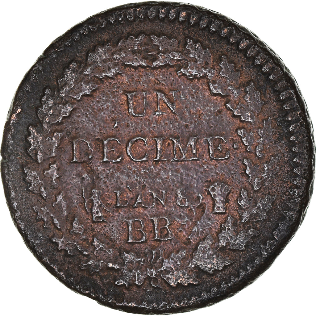 Moneda, Francia, Dupré, Decime, AN 8 (1799-1800), Strasbourg, BC+, Bronce