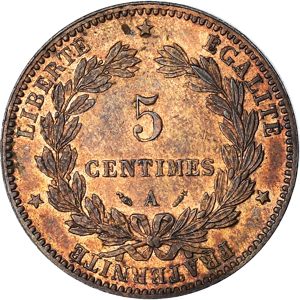 Moneta, Francia, Cérès, 5 Centimes, 1882, Paris, BB, Bronzo, KM:821.1