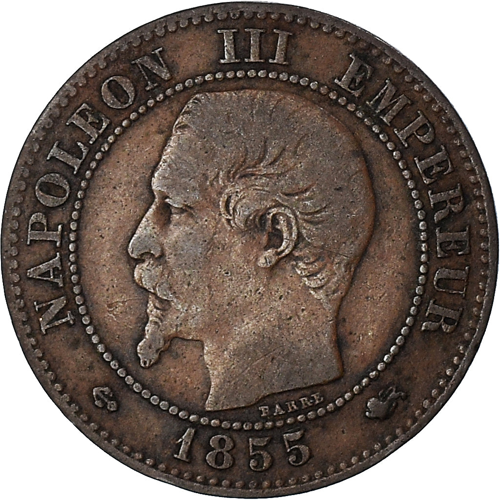 Munten, Frankrijk, Napoleon III, 2 Centimes, 1855, Lyon, ancre grand lion, FR