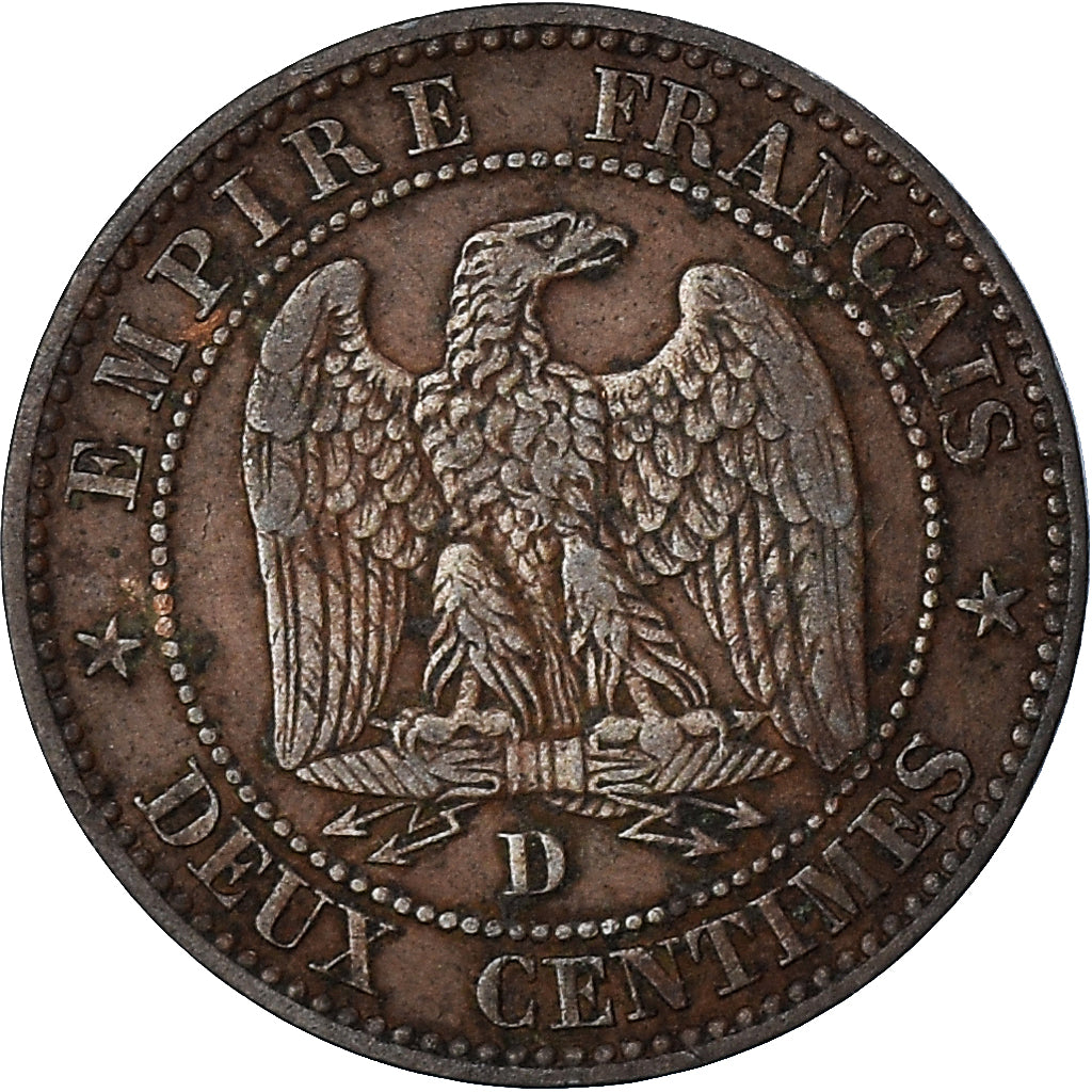 Munten, Frankrijk, Napoleon III, 2 Centimes, 1855, Lyon, ancre grand lion, FR