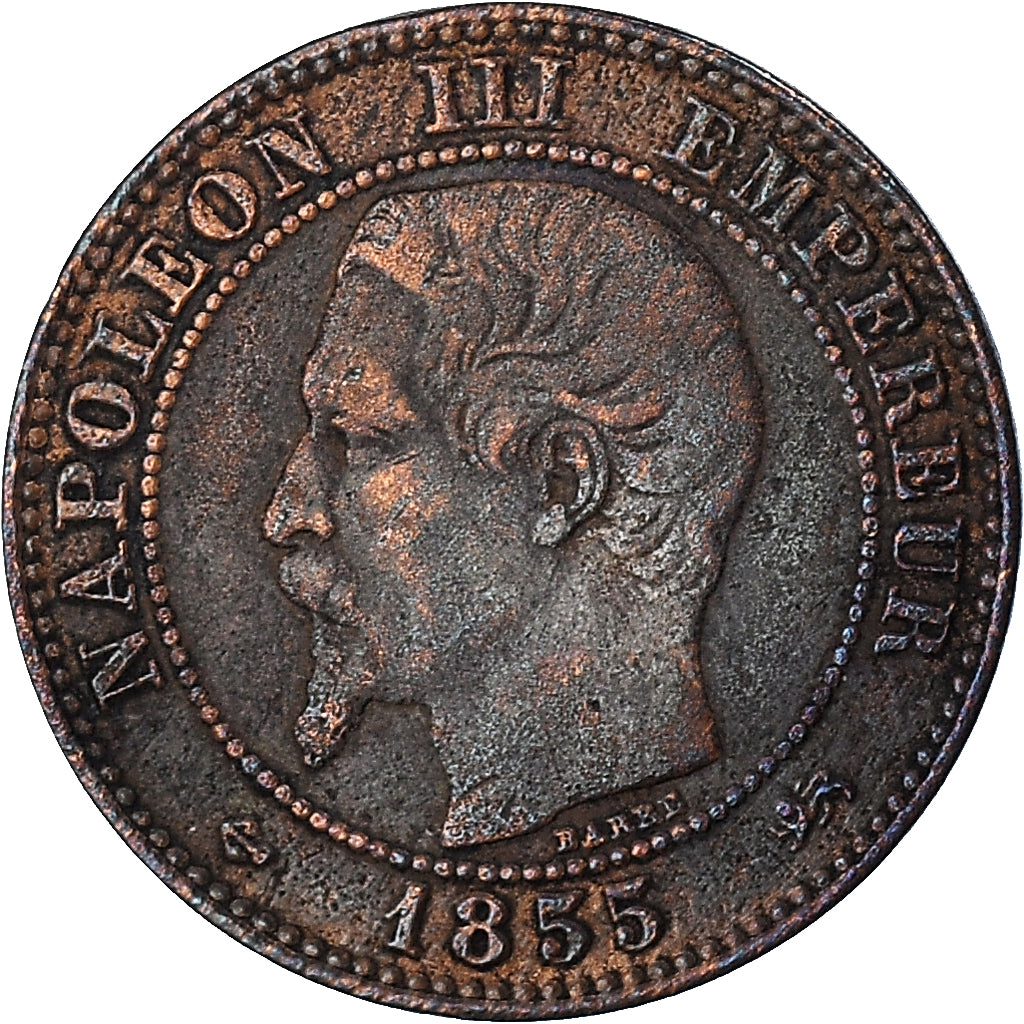Coin, France, Napoleon III, 2 Centimes, 1855, Lyon, ancre grand lion, VF(20-25)