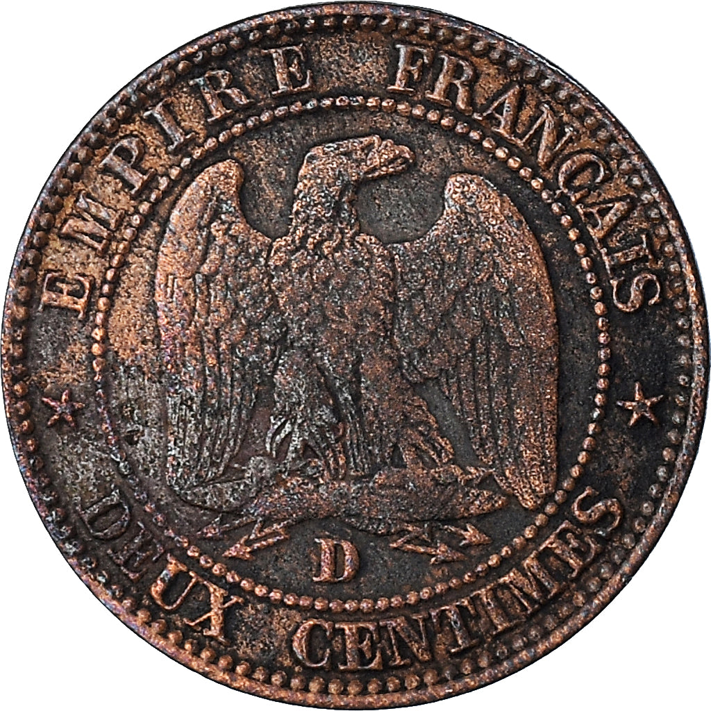 Coin, France, Napoleon III, 2 Centimes, 1855, Lyon, ancre grand lion, VF(20-25)