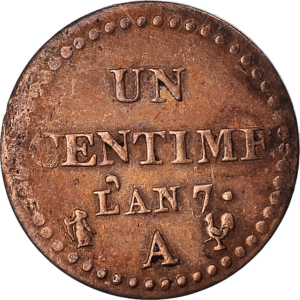 Moneta, Francia, Dupré, Centime, AN 7, Paris, BB, Bronzo, KM:646, Gadoury:76
