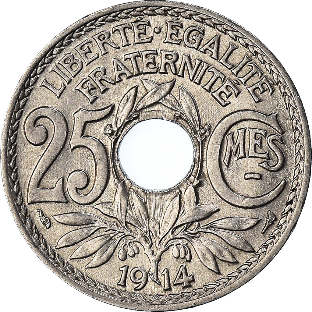 Moneta, Francia, Lindauer, 25 Centimes, 1914, BB+, Nichel, KM:867, Gadoury:379