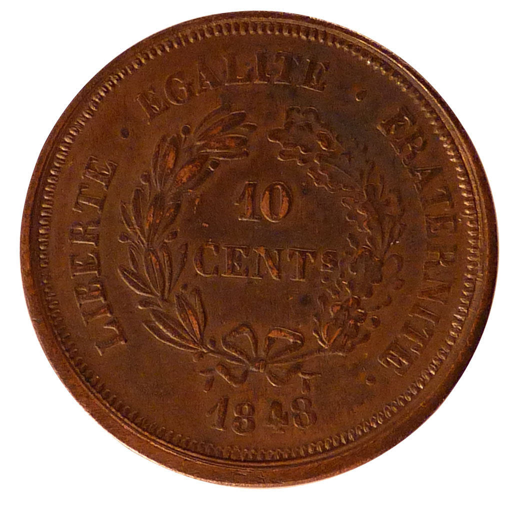 FRANCE, 10 Centimes, 1848, Paris, AU(55-58), Bronze, Gadoury #228, 13.94