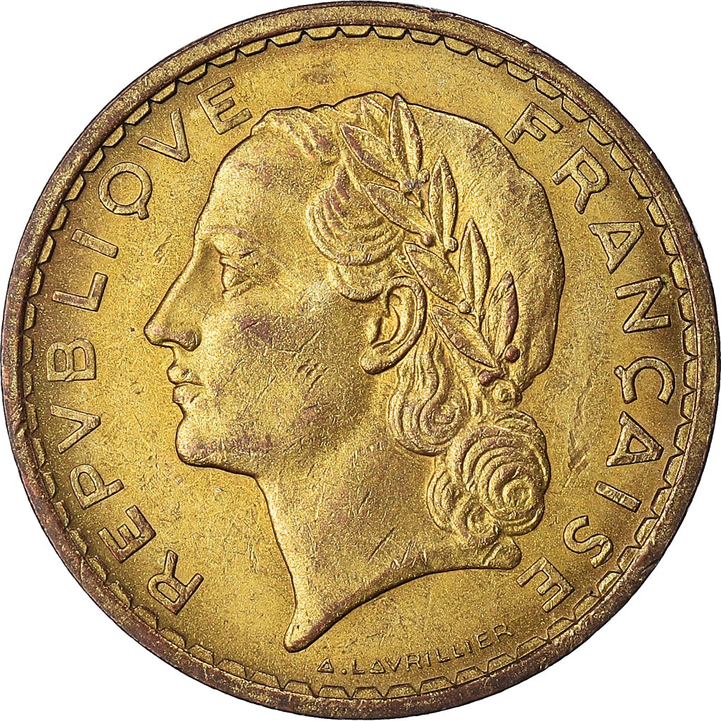Moneda, Francia, Lavrillier, 5 Francs, 1939, MBC+, Aluminio - bronce, KM:888a.1