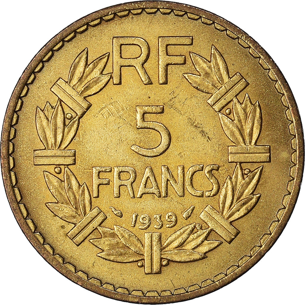 Moneda, Francia, Lavrillier, 5 Francs, 1939, MBC+, Aluminio - bronce, KM:888a.1