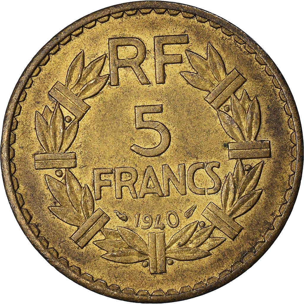 Moneda, Francia, Lavrillier, 5 Francs, 1940, MBC, Aluminio - bronce, KM:888a.1