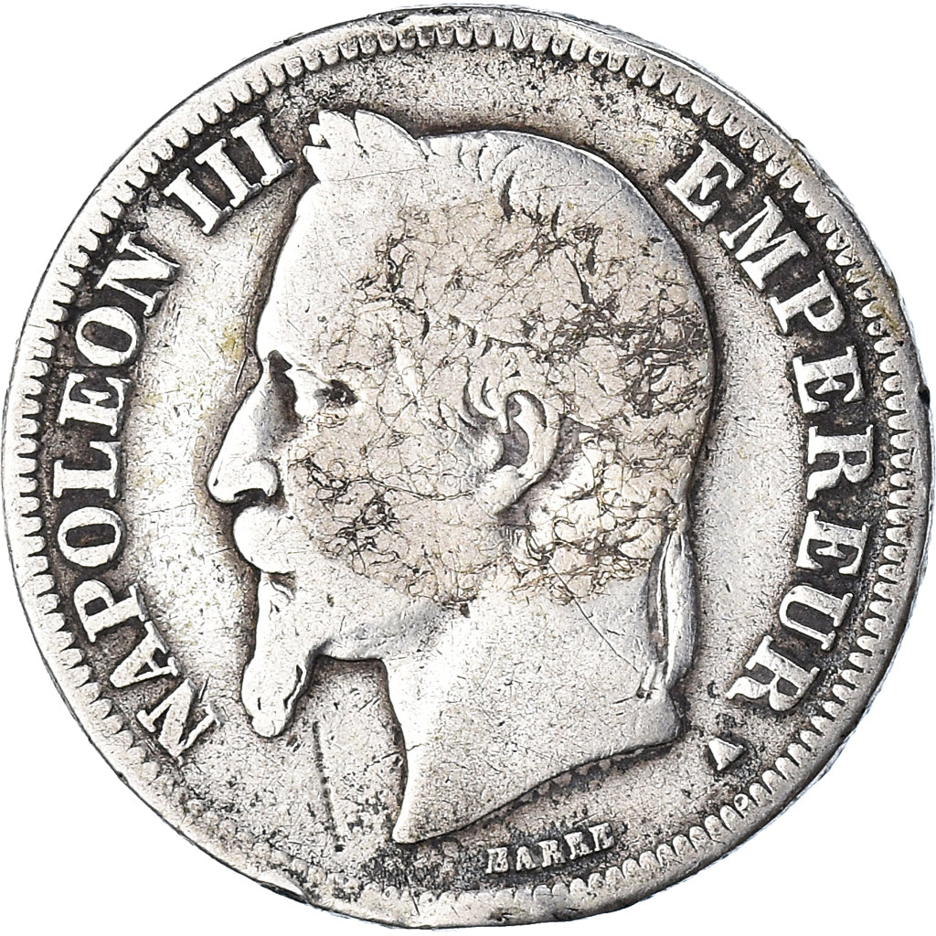 Moneda, Francia, Napoleon III, 2 Francs, 1867, Paris, BC, Plata, KM:807.1
